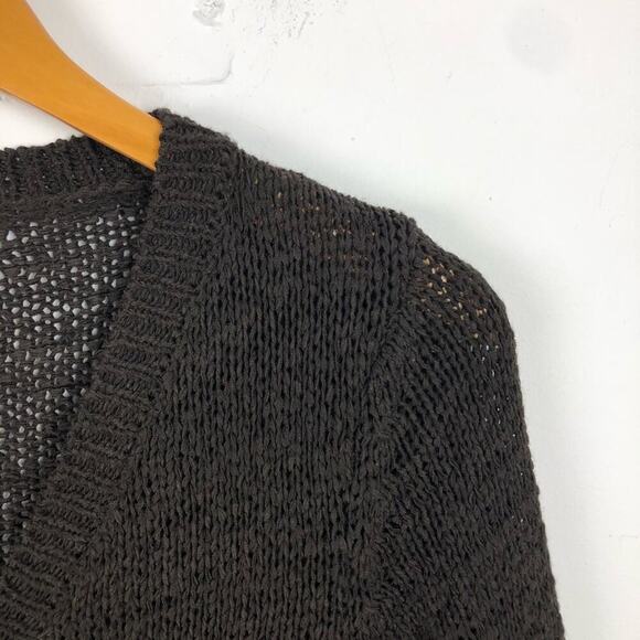 BCBGMaxazria Crochet Knit Brown Long Cardigan Large Scalloped Hem - Picture 13 of 16